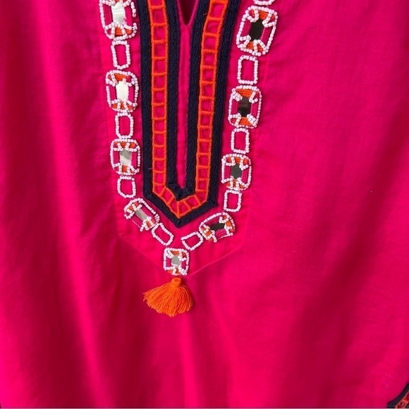 CLEARANCE TORY BURCH MIRROR BEADED EMBROIDERED MAGENTA PINK TUNIC TOP SIZE 4 - Picture 3 of 9